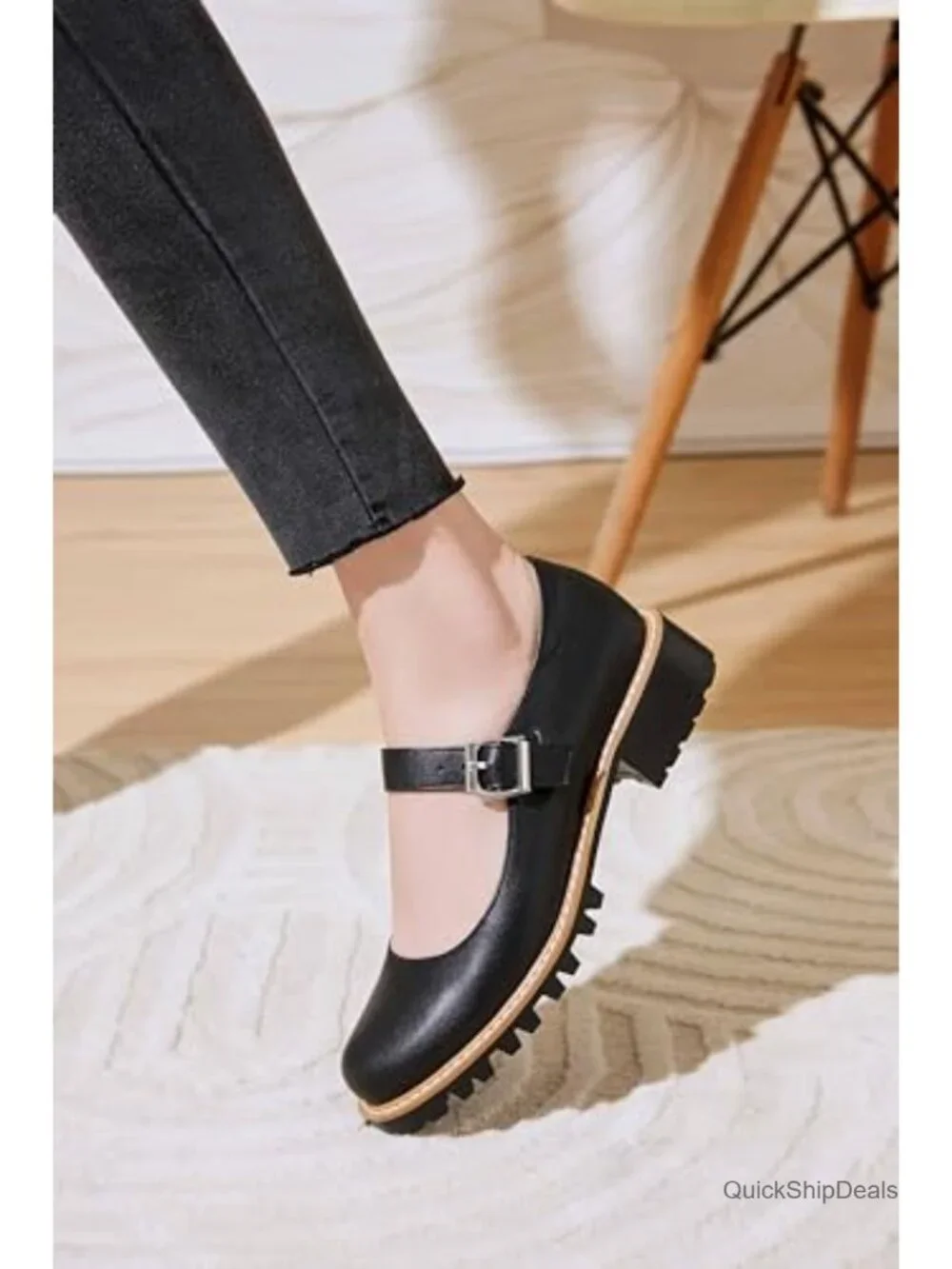 Women's PU Leather Mary Jane Oxfords Flats Chunky Low Heels Platform Retro